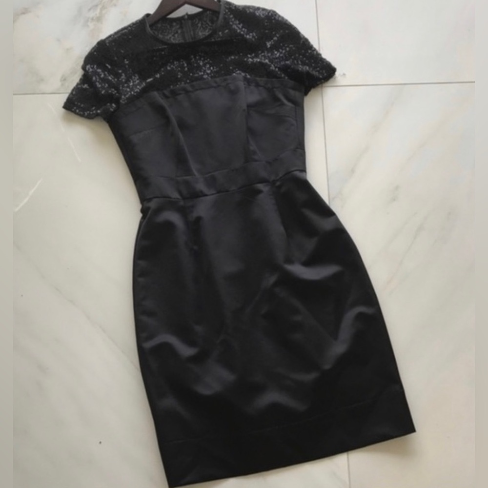 NWT $300 TRINA TURK Women’s Black Sequin Satin Formal Wedding Cocktail Dress 2 - Picture 3 of 6